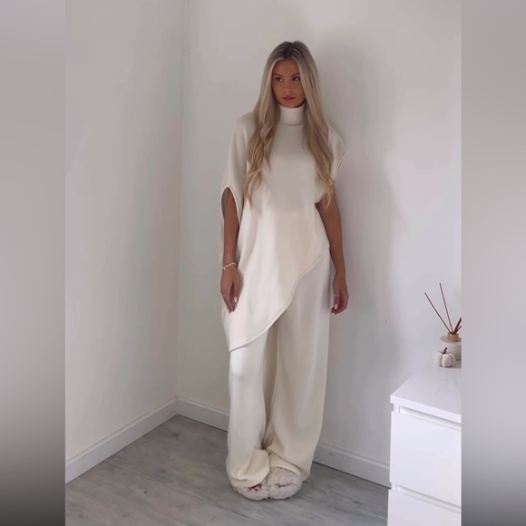 Zara Set - Ecru Soft Asymmetrical Top & Dart Pants - Picture 1 of 17